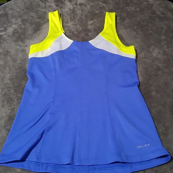Nike Dri-Fit blue and neon yellow workout top S - Picture 3 of 3